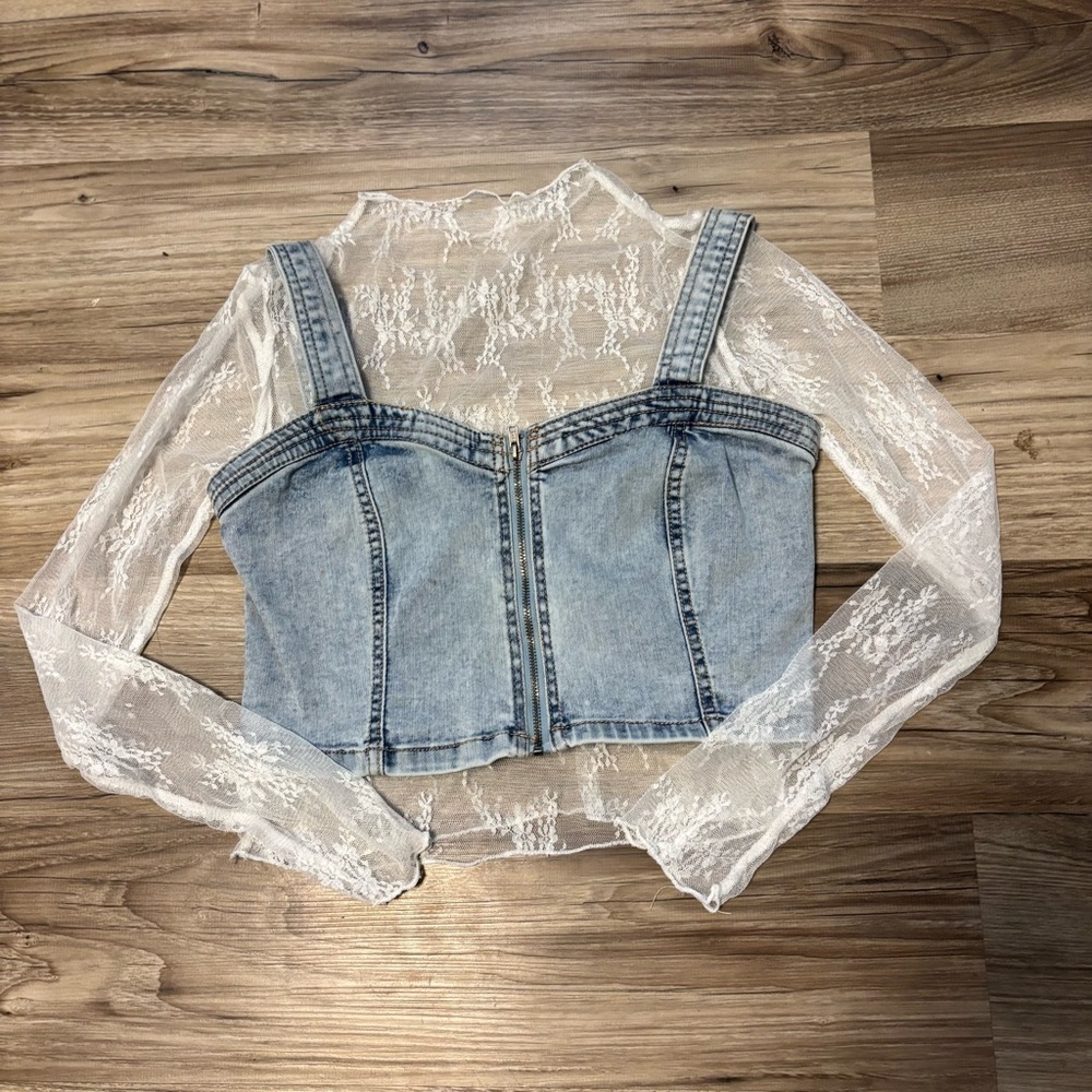 Wild Fable denim and lace crop top